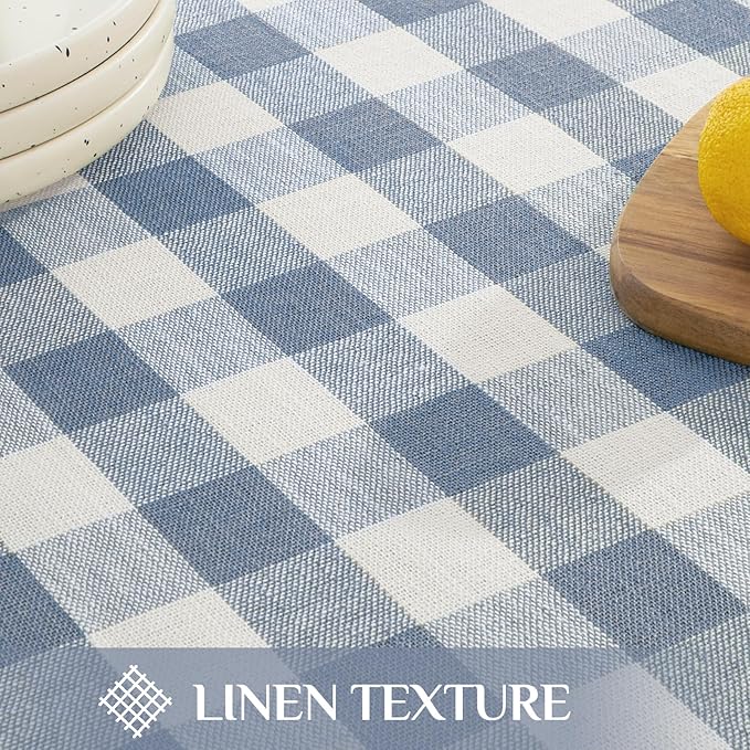 Softalker Checkered Tablecloth Rectangle, Outdoor Linen Cotton Gingham Table Cloth with Tassel, Heavy Duty Wrinkle Free Buffalo Plaid Table Cover for Kitchen Dining Home Party - 55 x 70 Inch, Blue