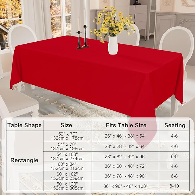 Smiry Rectangle Table Cloth, Waterproof Anti-Scratch Polyester Tablecloth, Decorative Washable Fabric Table Cover for Dining, Buffet, Parties and Outdoor, 60x120, Red