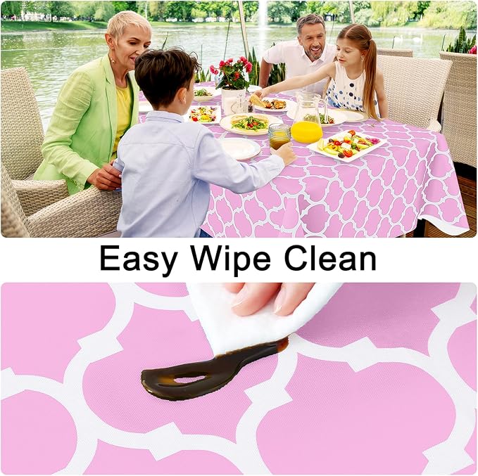 Smiry Rectangle Table Cloth, Waterproof Vinyl Tablecloth with Flannel Backing for Rectangle Tables, Wipeable Spillproof Plastic Tablecloths for Dining, Camping, Indoor and Outdoor, (60"x102", Pink)