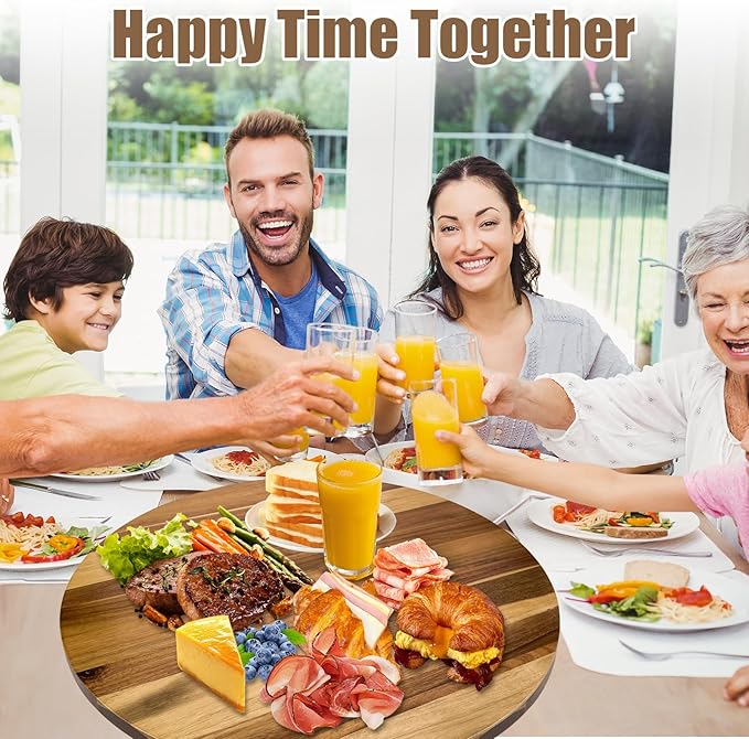 30'' Acacia Wooden Lazy Susan with 360 Rotation for Dining Table Top,Extra Large Wooden Serving Tray with Heavy Duty Rotating Wheel for Kitchen,Dining Table