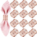 12 Pieces Napkin Rings Holders Handmade Round Mesh Heavy Duty Metal Napkin Rings Holder for Dinner Decoration Dining Table Parties Wedding Christmas (Rose Gold)
