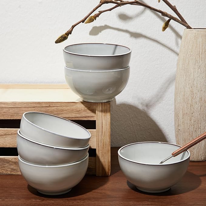 5.3" Cereal Bowls & Dessert Bowls Set of 6-20 Oz Small Bowls for Kitchen-Ceramic Bowl for Cereal, Soup, Oatmeal, Salad, Ramen, Noodle, Rice, Yogurt-Dishwasher & Microwave Safe, Moonstone White