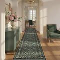 Runner Rugs 2x10 Boho Small Washable Area Rugs for Entryway Bathroom Kitchen, Long Rugs for Hallway Soft Low Pile Non-Slip Rubber Backing Oriental Dark Green