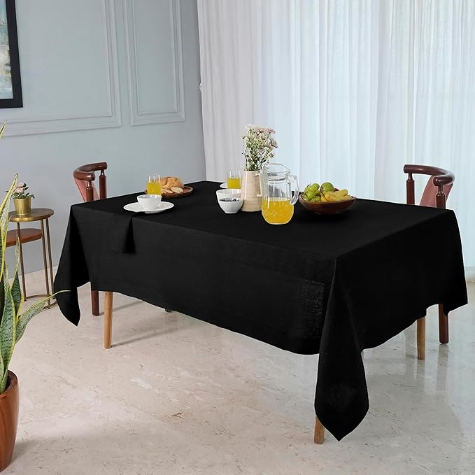D'Moksha Homes Black Tablecloth 60 x 108 Inch - 100% Pure Linen Rectangular Tablecloth - Machine Washable Table Cloth for Spring, Easter