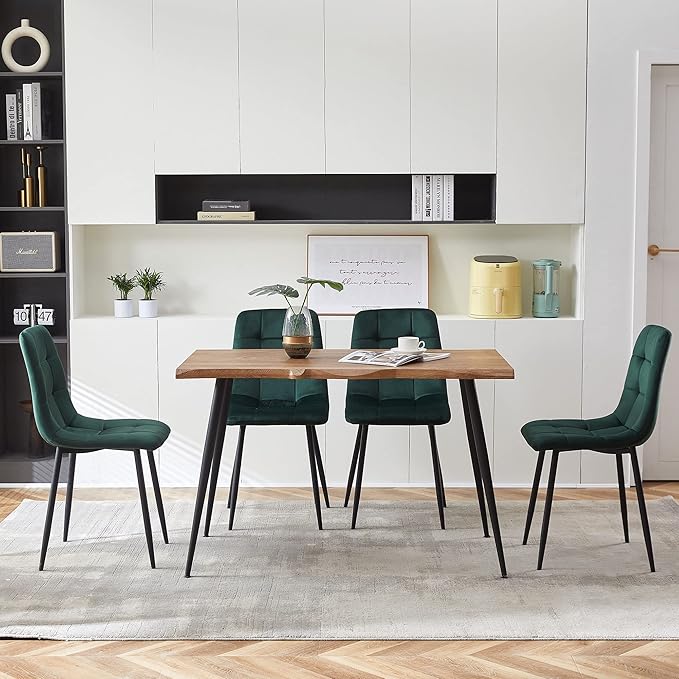 Rectangular Dining Table Set with Upholstered Chairs - Modern Kitchen Table and Chairs Set of 4 for Small Spaces - Green
