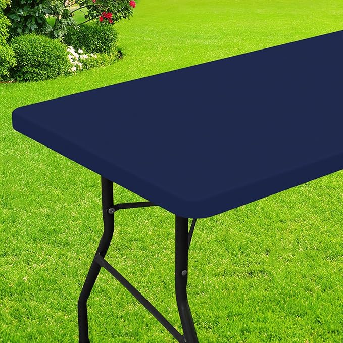Smiry Rectangle Picnic Table Cloth, Waterproof Elastic Fitted Tablecloths for 6 Foot Tables, Washable Polyester Table Cover for Camping, Indoor and Outdoor (Navy, 30"x72")