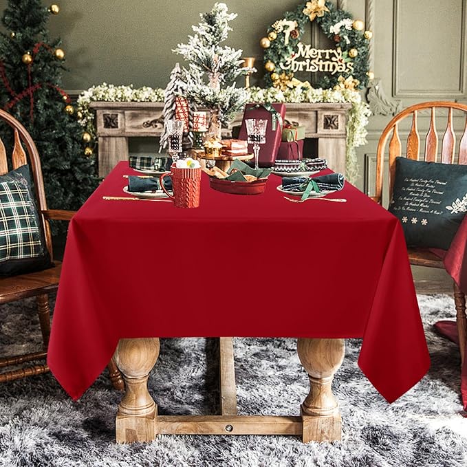 sancua Rectangle Tablecloth - 54 x 78 Inch - Stain and Wrinkle Resistant Washable Polyester Table Cloth, Decorative Fabric Table Cover for Dining Tables, Buffet Parties, Christmas Red