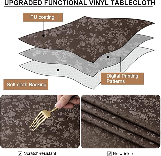 Smiry Rectangle Table Cloth, Waterproof Heavy Duty Vinyl Tablecloths, Wipeable Washable Table Cover for Kitchen and Dining Room (Coffee, 60" X 140")
