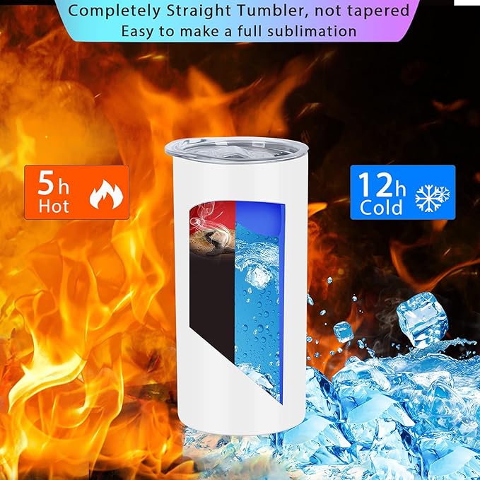 15 Oz Sublimation Skinny Tumbler Set, Straight Skinny Stainless Steel Tumbler Set for Sublimation with Lids, Insulated Skinny Slim Water Tumbler for Diy, White