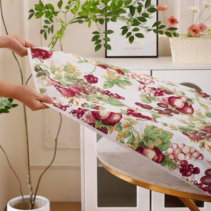 Walrus Round Vinyl Fitted Tablecloth with Flannel Backing Elastic Edge Design Table Cover Waterproof Oil-Proof PVC Table Cloth Stain-Resistant Best for 45"-56" Round