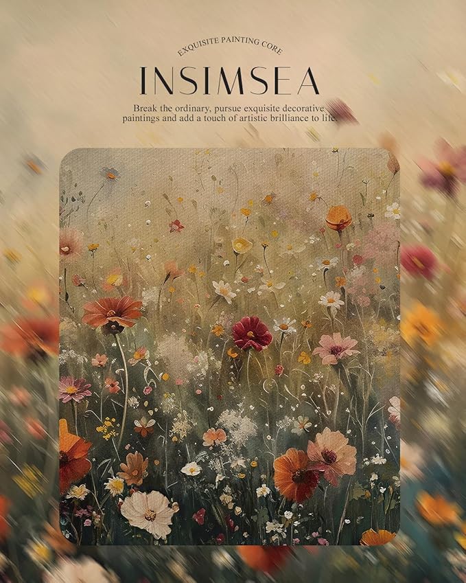 InSimSea Gold Picture Framed Wall Art, Living Room Nature Landscape Flower Wildflower Canvas Print Wall Decor, Vintage Landscape Home Farmhouse Decor, Antique Paintings with Frame 13x16inch
