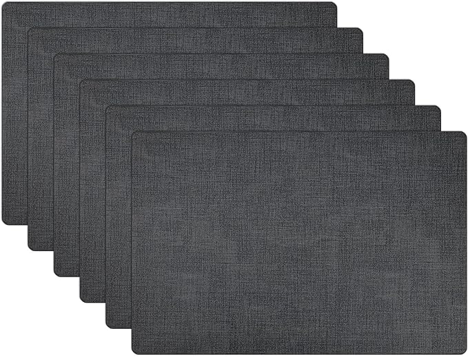 Placemats Set of 6 Faux Leather Heat Resistant Tables Mats Waterproof Oilproof Wipeable Reversible Anti-Slip Place Mats for Kitchen/Dining/Party/Outdoor 11.8" x 16.9", Dark Gray