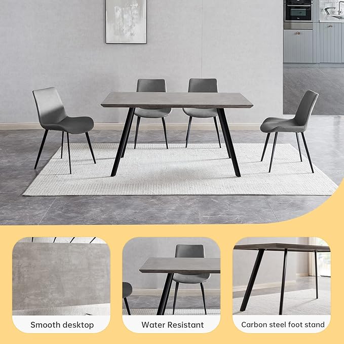ZckyCine Modern 5-Piece Dining Table Set Rectangular Wood Table with 4 Upholstered Leather Chairs, Seats 4