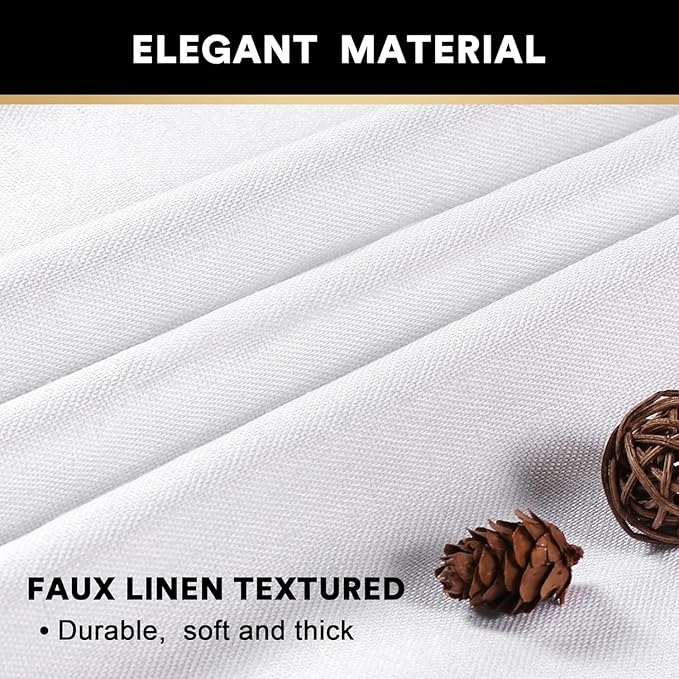 PrinceDeco Blackout Curtains 90 Inches Long 2 Panels Set for Bedroom Living Room Thermal Insulated Textured Curtains with White Liner Grommet Window Curtains,W52 x L90, Pure White