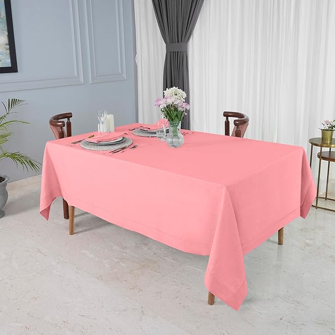 D'Moksha Homes Dusty Pink Linen Tablecloth 60 x 120 Inch - 100% Pure Linen Hemstitch Tablecloth for Rectangle Tables - Classic Hemstitch, Machine Washable Table Cloth for Valentines, Spring, Easter