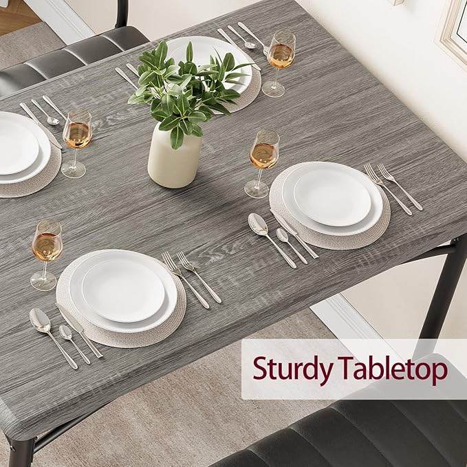4-Piece Small Dining Table Set – Wood Table with 2 Upholstered Chairs & Bench, Space-Saving Retro Kitchen Dining Set for Small Apartment/Dining Room, Gray
