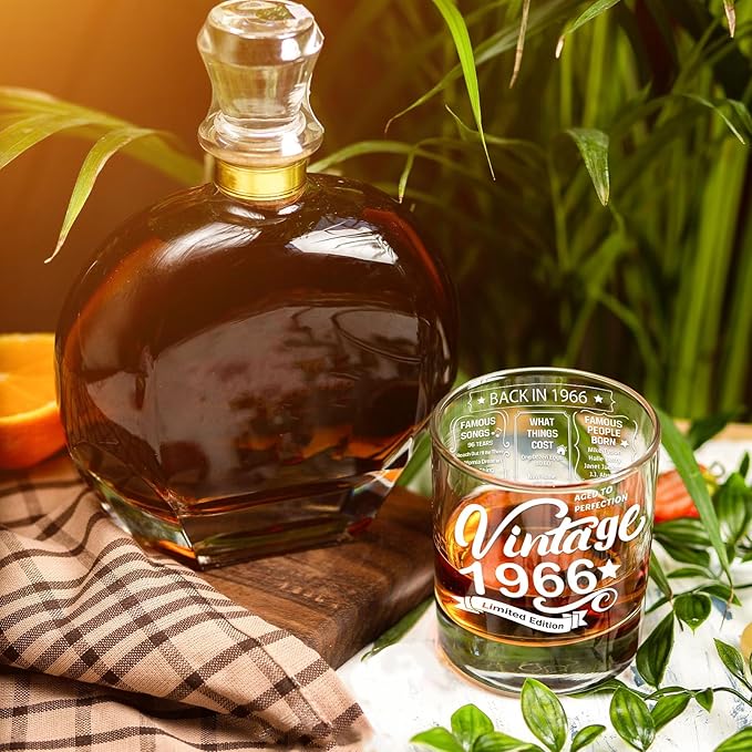 Old Fashioned Glasses-1966-Vintage 1966 old time information 10.25oz Whiskey Rocks Glass -60th Birthday Aged to Perfection - 60 years old gifts Bourbon Scotch Lowball Old Fashioned-1PACK