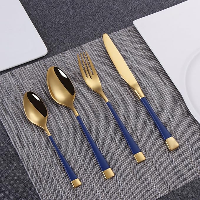 Blue-Gold Silverware ZILNEHZ Flatware Set for 10 Stainless Steel Cutlery Set Elegance Luxury Tableware Set Forks and Spoons Utensil Sets for Home Restaurant Dishwasher Safe