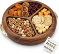 Multi-Purpose Serving Tray – Acacia Wood Round Decorative Tray with Golden Handles – Charcuterie, Snack, Breakfast, Coffee & Tea Platter for Parties & Home Decor