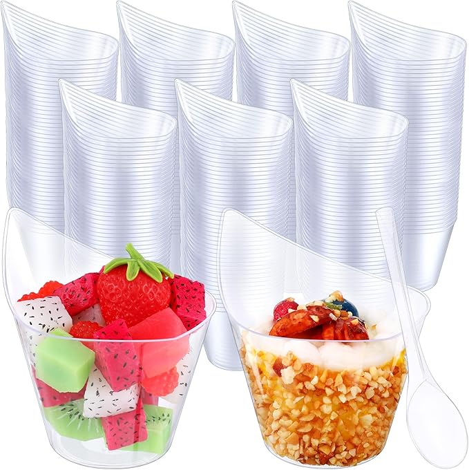 400 Pack Clear Plastic Dessert Cups with Tasting Spoons, Appetizer Cups Yogurt Parfait Bowls with Spoons for Party Supplies Catering Chocolate Desserts Buffet Food Display (7 oz)