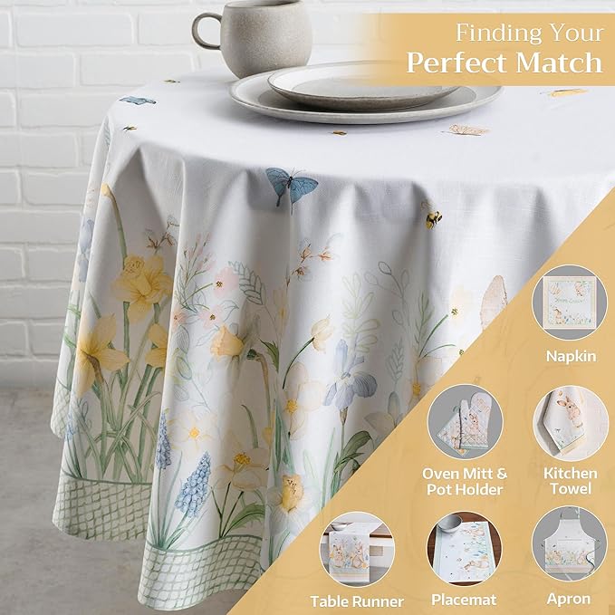 Maison d' Hermine Table Cloth Round Table 100% Cotton 63 Round Inches Tablecloth Reusable Decorative for Dining Room Farmhouse Home Valentines Day Decorations Spring Summer - Easter Dew