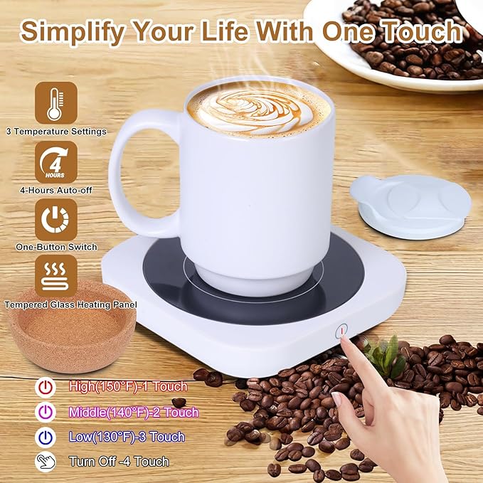 Coffee Mug Warmer & Mug Set for Desk, Electric Coffee Cup Warmer with Ceramic Mug, Smart Heated Coffee Mug with Auto Shut Off for Office/Home, Christmas/Birthday/Coffee Gifts for Men & Women,White