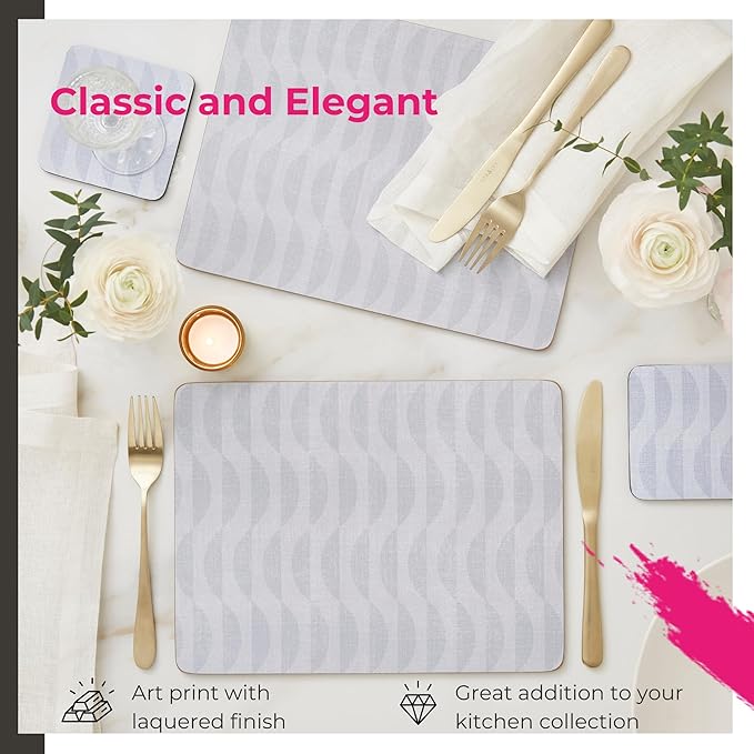 Pimpernel Eclipse Storm Grey Placemats, Set of 4 – (15.7" x 11.7") Elegant, 5mm Cork-Backed Dining Mats with Heat & Stain Resistant Lacquer Finish, Durable Protective Table Accessories