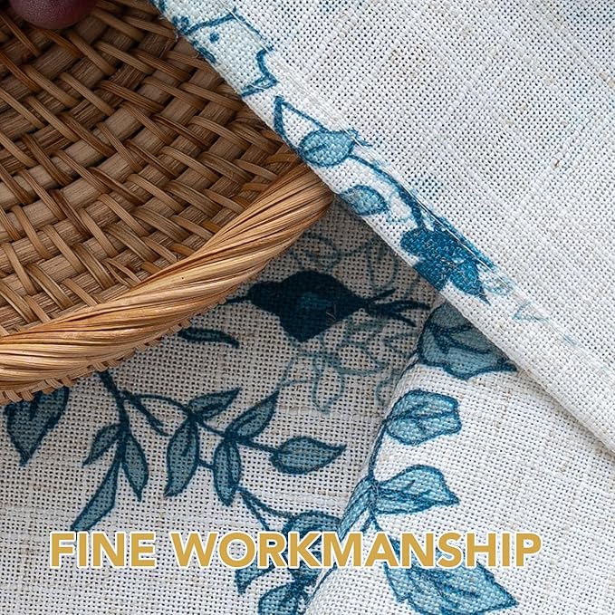 H.VERSAILTEX Linen Table Cloths Floral Printed Tablecloth Spill-Proof Waterproof Table Cover for Dining Buffet Feature Soft and Thick Fabric Wrinkle Free, 60 x 60 Inch, Retro Floral - Stone Blue