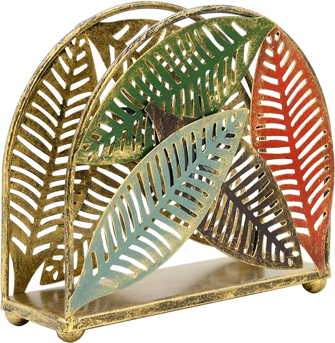 Modern Metal Napkin Holder for Dining Table, Upright Napkin Storage for Kitchen & Countertop, Multiple Color Leaves Tabletop Napkin Organizer & Letter Holder for Western Restaurant Coffee Shop