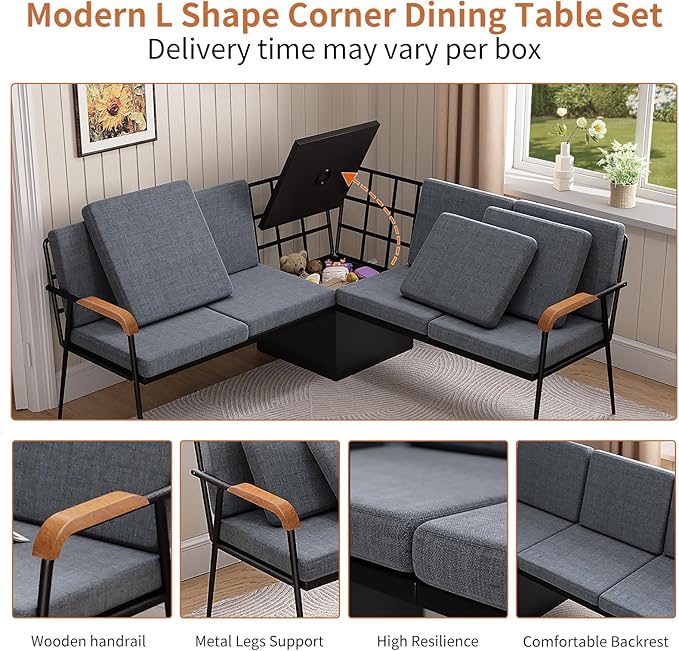 VFK Corner Dining Table Set with Storage Bench, 51” Folding Breakfast Nook Table and Stools, 3 Piece Kitchen Booth Dining Set for Small Space, Modern Dining Room Furniture