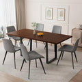 ZckyCine 63"-79" Modern Walnut Dining Table Set for 6 with 6 PU Leather Chairs, Extendable Wood Kitchen Table & Chair Set, Dining Room Furniture for Home, 6-Person Expandable Table