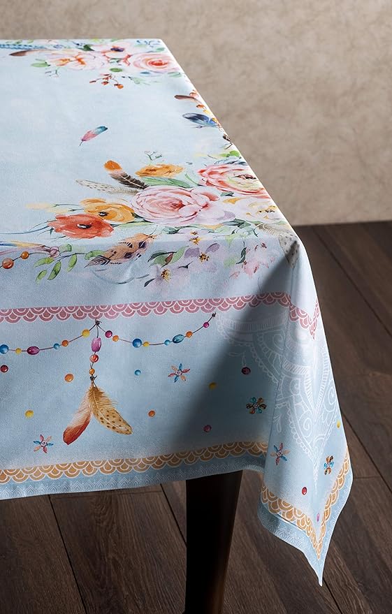 Maison d' Hermine Table Cloth Rectangle Table 100% Cotton 60 x 120 Inches Tablecloth Reusable Decorative for Dining Room Farmhouse Home Valentines Day Decorations Spring Summer - Ibiza - Blue
