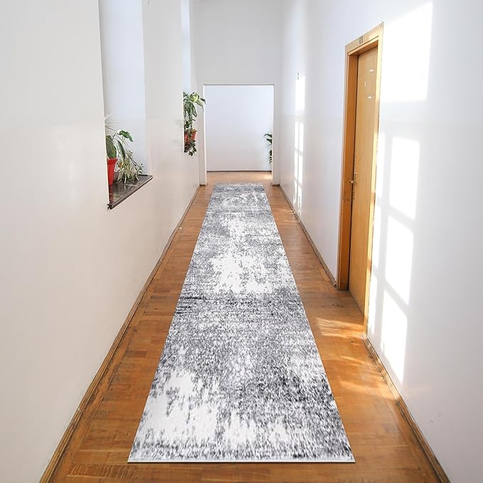 Keen Home Design Area Rugs - 2x14 Non-Shedding, Abstract Rugs for Kitchen, Living Room, Bedroom, Dining Room, Entryway - Size: 2'8" x 14', Abstract Cream/Grey