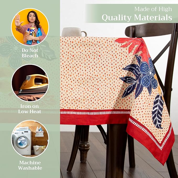 Maison d' Hermine Table Cloth Rectangle Table 100% Cotton 70 x 108 Inches Fall Tablecloth Reusable Everyday Use for Thanksgiving Christmas Decorations Dining Farmhouse Party (Kalahari)