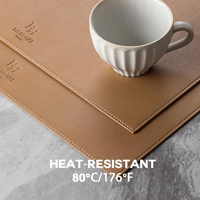Faux Leather Placemats Set of 8 Vinyl Washable Wipeable Table Mats for Kitchen Dining Table Heat Resistant Waterproof Indoor/Outdoor Placemats Non-Slip Easy Clean Place Mats (British Khaki)
