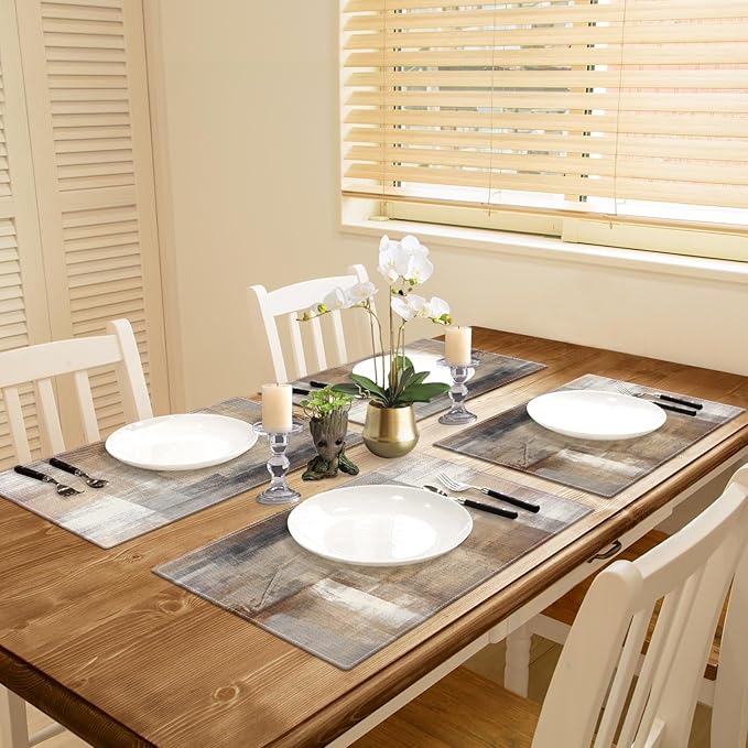Emvency Farmhouse Placemats Set of 4, 12x18 Inch Modern Abstract White and Brown Art Painting Table Mats for Outdoor Home Party Kitchen Dining Decoration