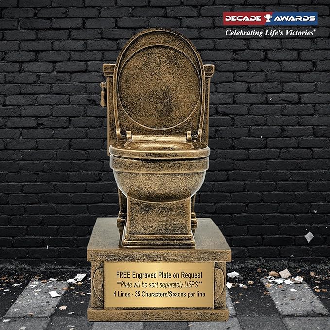 Decade Awards Action Pedestal Gold Toilet Bowl Trophy with Optional Inserts - Custom Engraved Plate On Request (7 Inch Tall)
