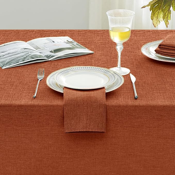 Softalker Extra Lang Table Cloth for 6/8 Foot Rectangle Table 60x120 inch Faux Linen Tablecloth Outdoor Waterproof Stain and Wrinkle Resistant Table Cover for Fall Garden Party Picnic Decor Tabletop