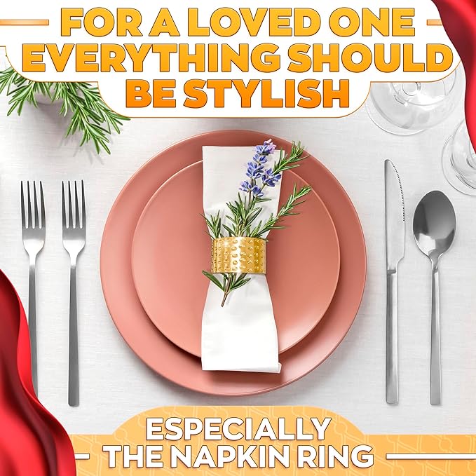 20 Pcs Gold Napkin Rings Set - Napkin Rings Hammered Metal Finish - 1.8x1.1 Sturdy & Reusable, Great for Large Events, Banquets, Weddings & Holiday Dining, Gift Giving & Elegant Valentine Table Decor