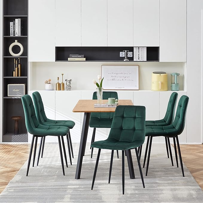 Comfortable Dining Room Chair Set of 6,Easy Assemble Living Room Chair Elegant Velvet Make Up Chair with Stable Metal Legs for Vanity,Dining Room