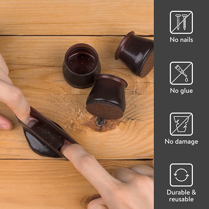 Aneaseit Chair Leg Floor Protectors - 16 pcs Dark Walnut - Felt Bottom Silicone Pads for Hardwood Floors & Furniture Feet - Rubber Caps for Chairs - Medium