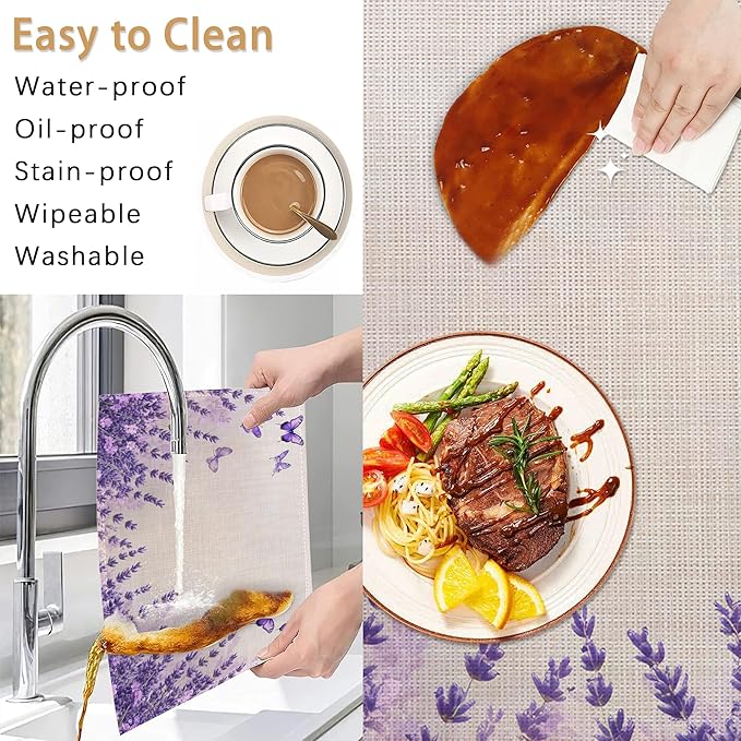 6 Pcs Placemats,Lavender Butterfly Placemat,Purple Table Mats Washable Recyclable Table Placemats for Indoor Outdoor Heat Resistant Kitchen Dining 12"x18"