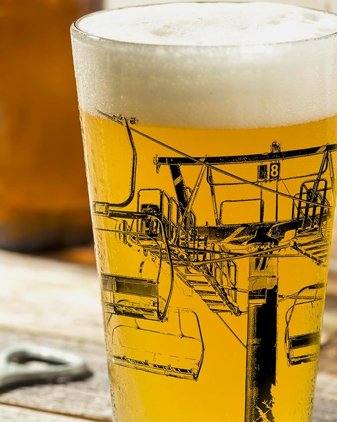 Black Lantern Ski Lift Pint Glass Single 16oz Beer Glass for Skiers & Snowy Mountain Lovers | Nature-Inspired Drinkware