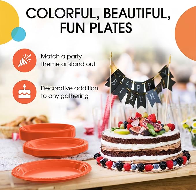 Orange Plastic Plates For Party 7" Orange Disposable Plates Heavy Duty 100 Pcs Plastic Dinnerware Sets Heavy Duty 350 GSM Disposable Dinnerware Set