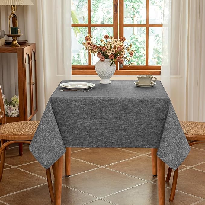 Faux Linen Fabric 54 x 54 Inch Square Grey Tablecloth Textured Water Resistant & Washable Card Table Cloth Anti-Scratch for Dining Kitchen Patio