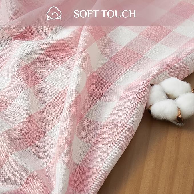 Softalker Valentines Pink Gingham Tablecloth Rectangle, Outdoor Linen Cotton Checkered Table Cloth with Tassel, Heavy Duty Wrinkle Free Plaid Table Cover for Easter Dining Spring Party - 55 x 70 Inch