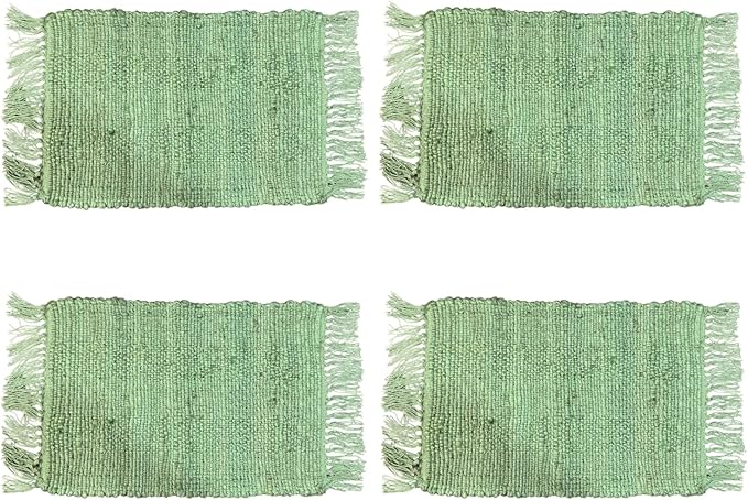 Perilla Home Natural Chindi Jute Placemat Set of 4 Vintage Boho 13x19 Inch Table Mats for Kitchen Dining Home Decor Rectangle Placemats (Green)
