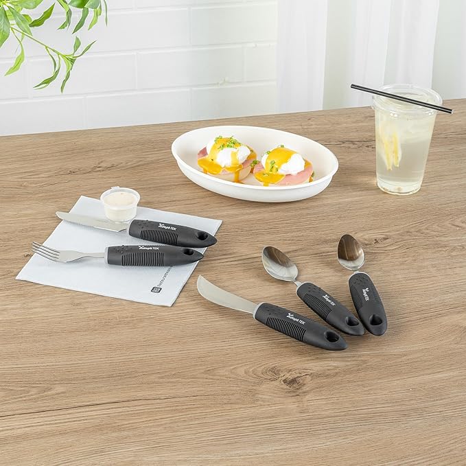 Restaurantware Adaptive Utensils - 1 count Stainless Steel, 9.843 x 5.118 x 1.575 Inches, Ergonomic Eating Aids, Non-Slip Utensil Set for Arthritis, Secure Grip Design, Black