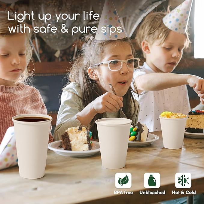 White Paper Cups 12 oz Disposable Coffee Cups, 300 Pack BPA Free Leak Proof Hot Cups, 300GSM Thickened Disposable Cups,Unbleached Hot Cold Drink Cups for Everyday Home Office Coffee Bar Party Supplies