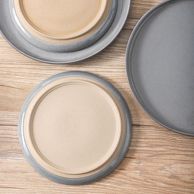 Ceramic Dinner Plates Set of 6,Stoneware 8 Inch,Microwave,Dishwasher and Oven Safe,Porcelain Dessert Plates for Pasta,Salad and Steak,Christmas Gift,Dishes for Kitchen,Scratch Resistant,Gray